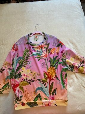 Farm Rio- Pink Tropical Print Sweatshirt